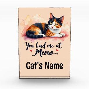 Calico Cat You Had Me at Meow Watercolor Photo Block