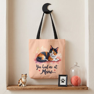 Calico Cat You Had Me at Meow Watercolor Tote Bag