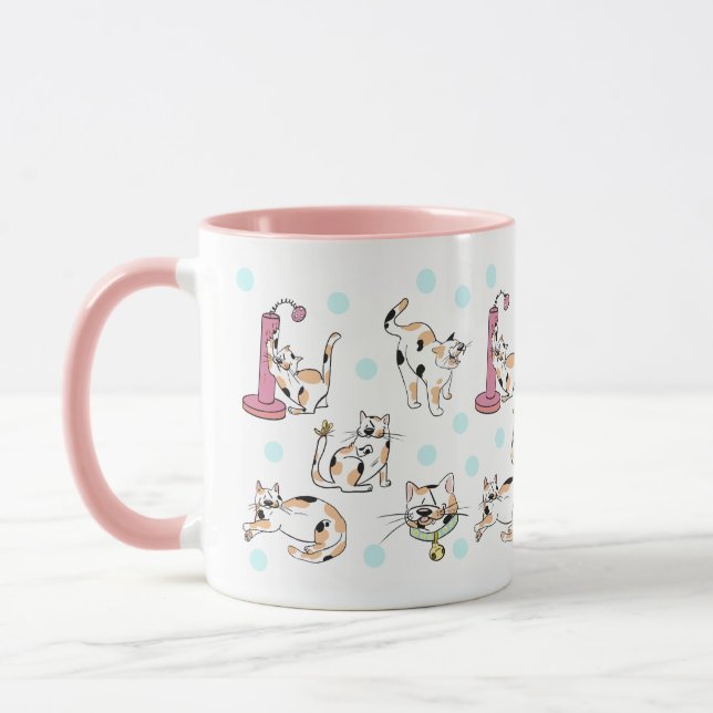 Calico Cats 11 oz. Pink, White Ceramic Mug (Left)