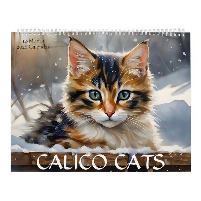 Calico Cats Watercolor Art 12-Month 2026 Calendar (Cover)