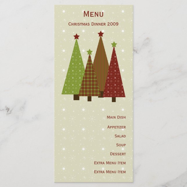 Calico Christmas Trees Menu Card (Front)