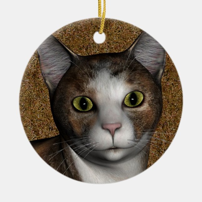 Calico Face Ceramic Tree Decoration (Front)