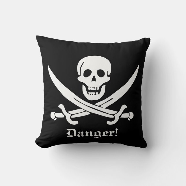 Calico Jack Pirate Flag Skull and Cutlass Warning Cushion (Front)