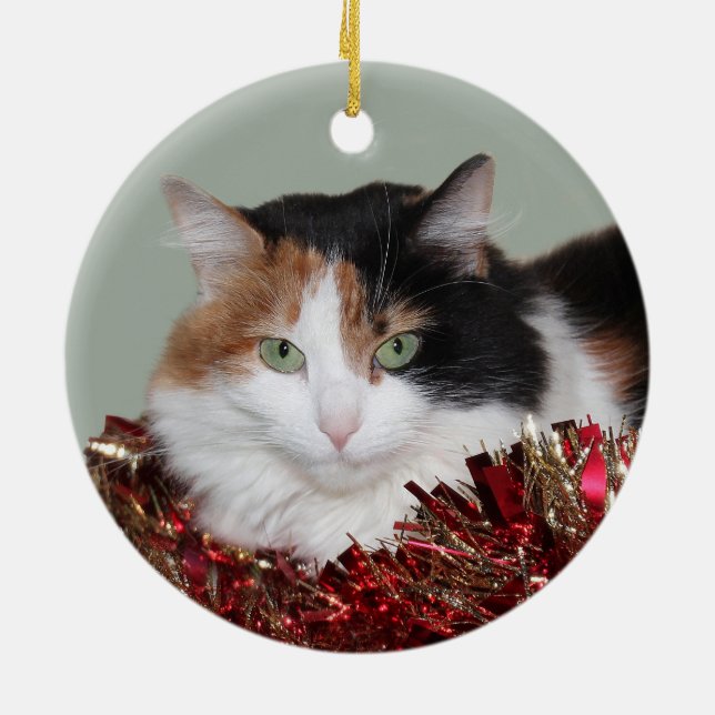 Calico kitty Christmas Ceramic Tree Decoration (Back)