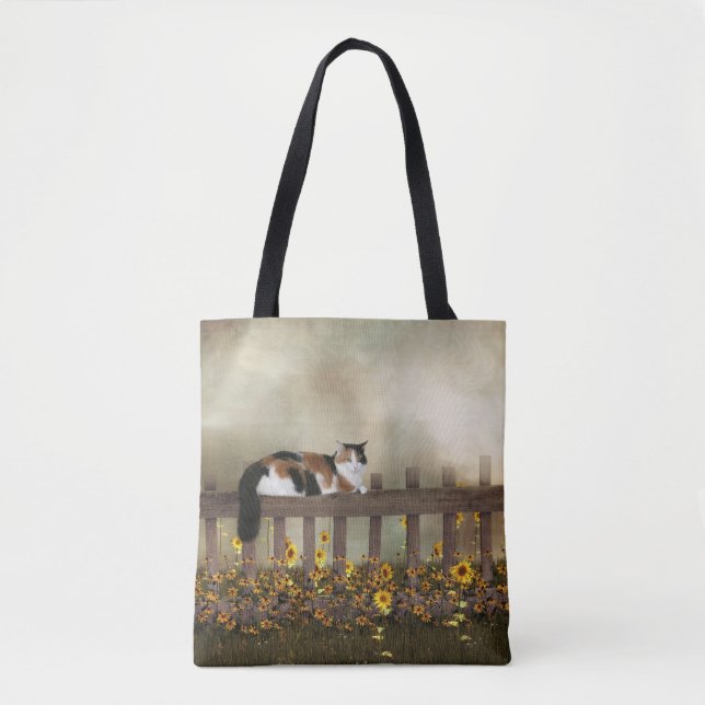 Calico kitty in the garden tote bag (Front)