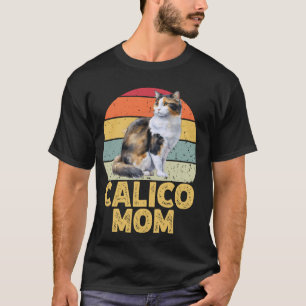 Calico Mum Funny Vintage Cat Lover Retro Sunset Pe T-Shirt