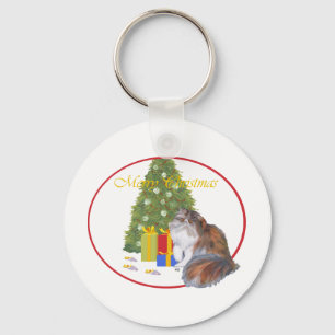 Calico Persian Cat Christmas Key Ring