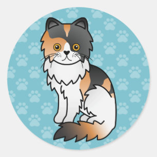 Calico Persian Cat Cute Cartoon Art Drawing Classic Round Sticker