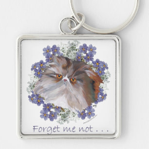 Calico Persian Cat Forget-Me-Not Key Ring