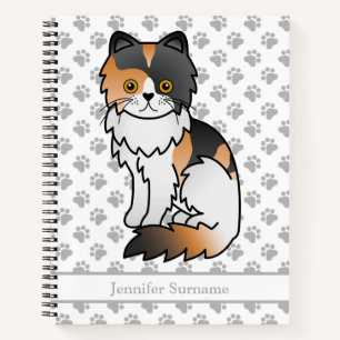 Calico Persian Cute Cartoon Cat & Custom Text Notebook