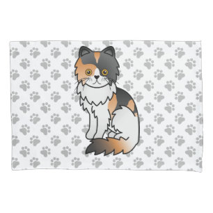 Calico Persian Cute Cartoon Cat & Paws Pillowcase