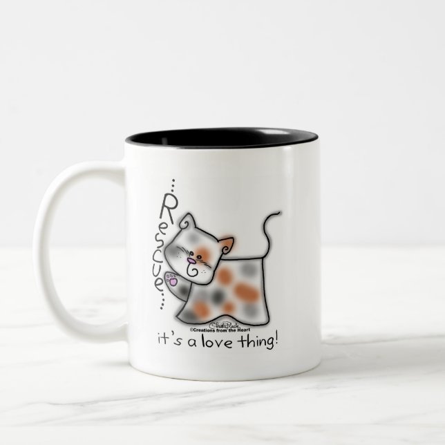 Calico RESCUE...it's a love thing! Two-Tone Coffee Mug (Left)