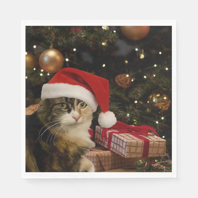 Calico Santa Kitty Napkins (Front)