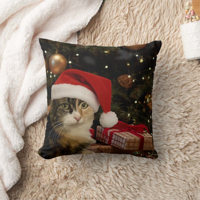 Calico Santa Kitty Throw Pillow (Blanket)