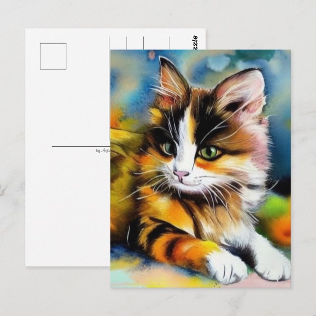 Calico Tabby Cat | Watercolor | Colorful Art - Postcard (Front/Back)