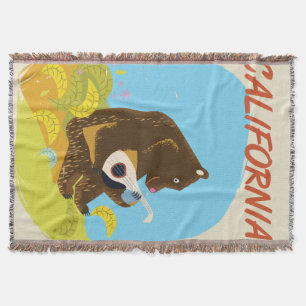 Californai Bear vintage cartoon travel poster Throw Blanket