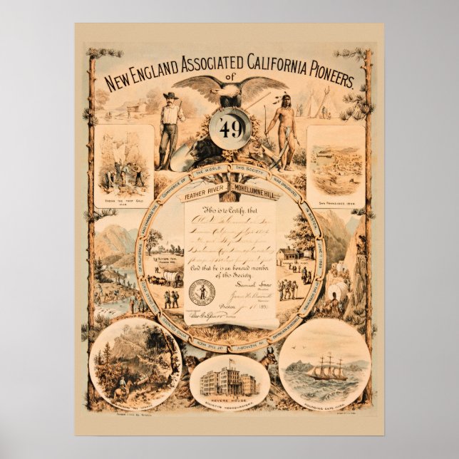 California 1849 Gold Rush Pioneers Souvenir Art Poster (Front)