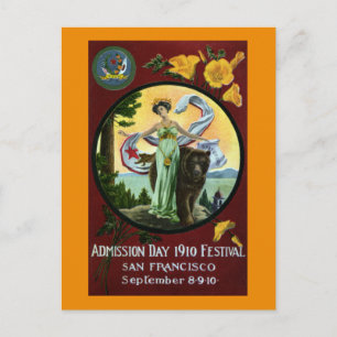 California Admission Day Festival Woman with Bear Postcard