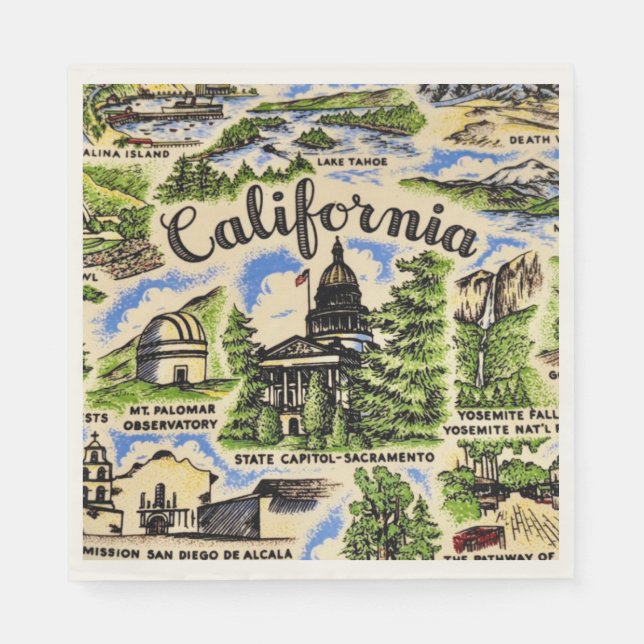 California Attractions Paper  Napkin (Front)