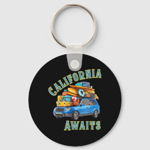 California Awaits Road Trip-Summer Travel Vacation Key Ring