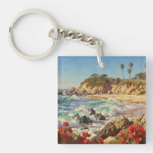  California Beach   Impressionist Coastal Art Key Ring