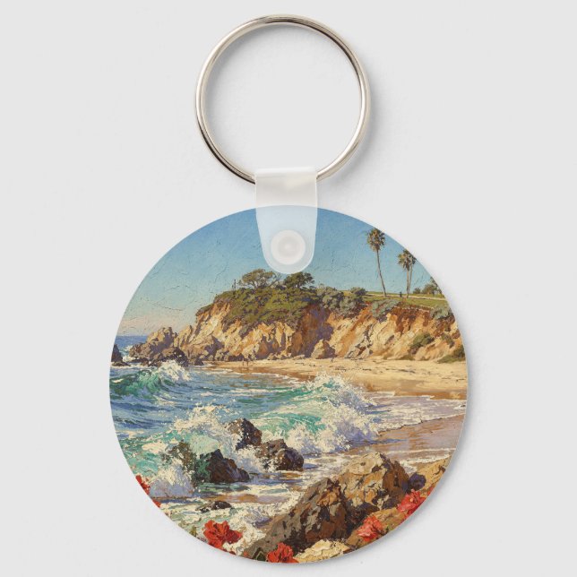  California Beach | Impressionist Coastal Art Key Ring (Front)