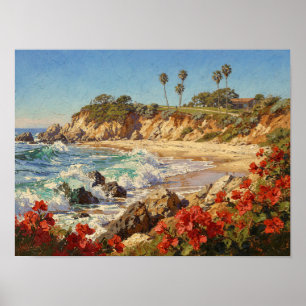 California Beach Impressionist Coastal Art Poster