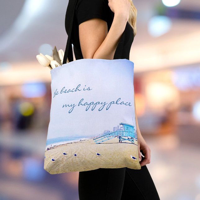 California Beach is My Happy Place Quote Script Tote Bag (Creator Uploaded)