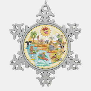 California Beach Life Snowflake Framed Ornament