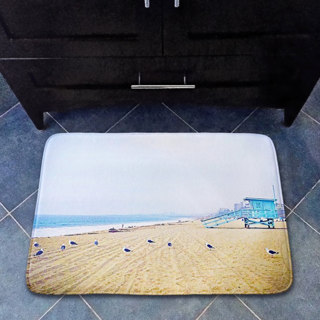 California beach ocean seagulls lifeguard booth bath mat (Creator Uploaded)