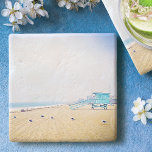 California beach ocean seagulls lifeguard booth stone coaster<br><div class="desc">Relax with your favourite beverage on this stunning pastel-coloured photo custom monogram stone coaster, all while you remind yourself of the fresh salt smell of the ocean air. Exhale and explore the solitude of an empty California beach. Makes a great housewarming gift! You can easily personalise this stone coaster. I...</div>