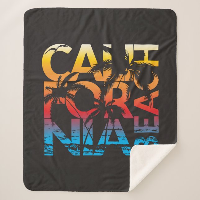 California Beach Poster Sherpa Blanket (Front)