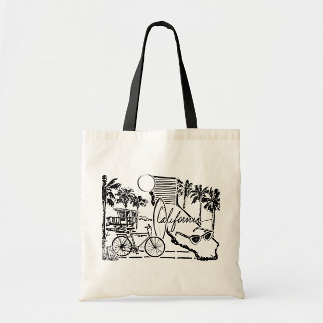 California Beach Sketch Tote Bag (Front)