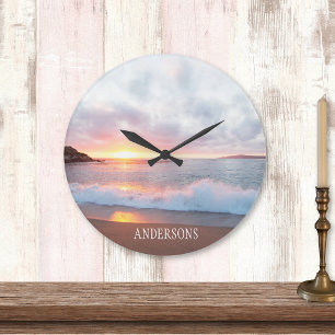 California Beach Sunset Large Clock
