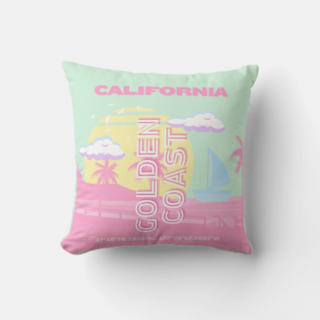 California, Beach, Travel Art, Preppy Cushion (Front)