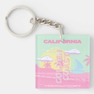 California, Beach, Travel Art, Preppy Key Ring