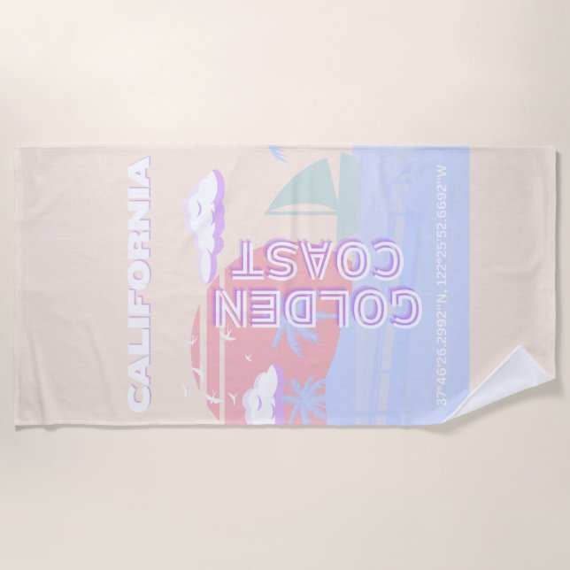 California, Beach, Travel Art, Preppy, Pastel Beach Towel (Front)