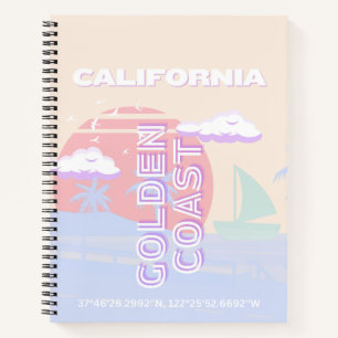 California, Beach, Travel Art, Preppy, Pastel Notebook