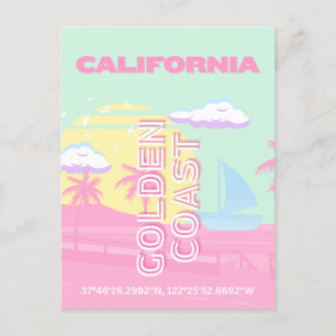 California, Beach, Travel Art, Preppy Postcard
