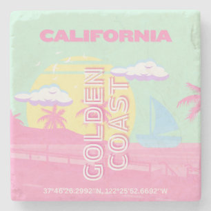 California, Beach, Travel Art, Preppy Stone Coaster