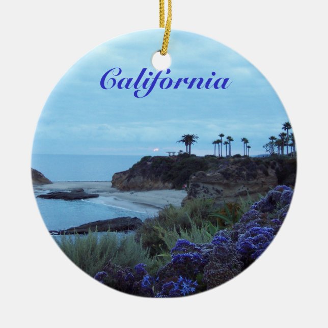 California Beach View Ceramic Tree Decoration (Front)