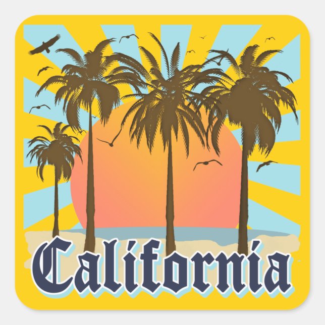 California Beaches Sunset Square Sticker (Front)