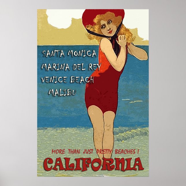 California beaches, woman in red swimsuit poster (Front)