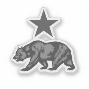 California Bear and Star - Black and White