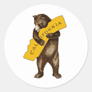 California Bear Hugging State Classic Round Sticker