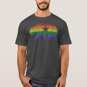 California Bear LGBTQ+ Gay Lesbian Pride Flag Men  T-Shirt