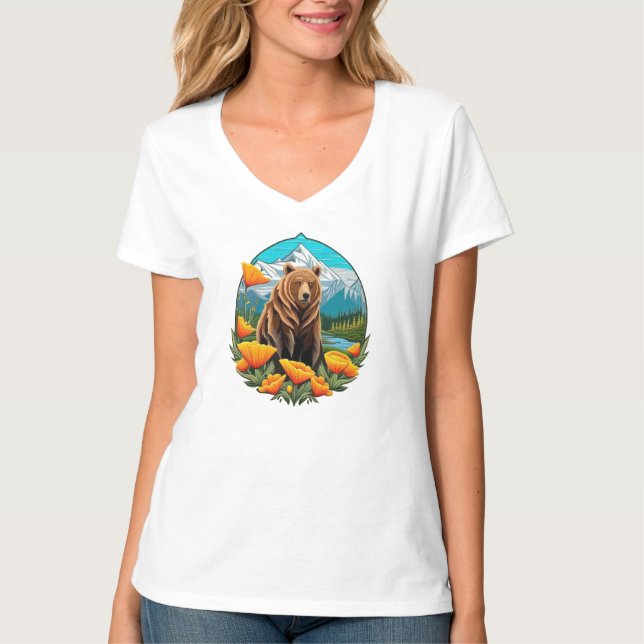 California Bear Surrounded By Orange California  T-Shirt (Front)