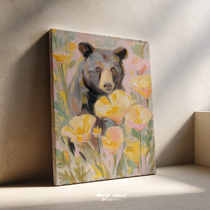California Bear with Poppies & Wildflowers Art Pri Canvas Print