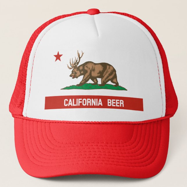 California Beer Bear Deer State Flag Trucker Hat (Front)