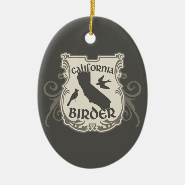 California Birder Shield Ceramic Tree Decoration (Front)